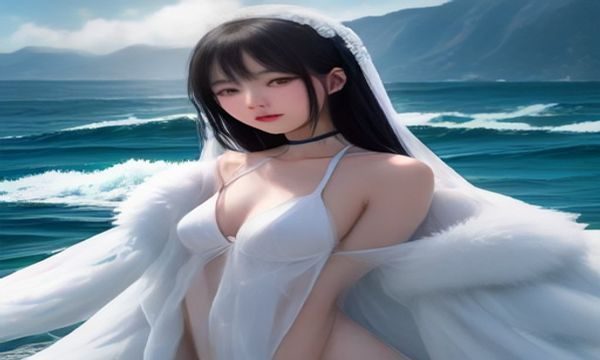 女生在海边沙滩用手机自拍比基尼照，侧身45度姿势展示腰线曲线，黄昏暖光氛围感强